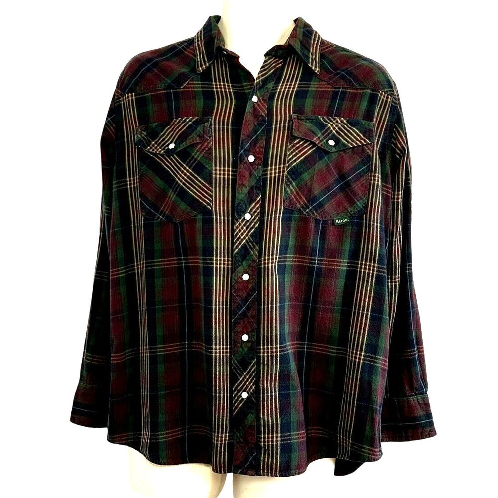 B Apparel L Multicolor Plaid Flannel Pearl Snap Work Shirt Utility Pen Pocket